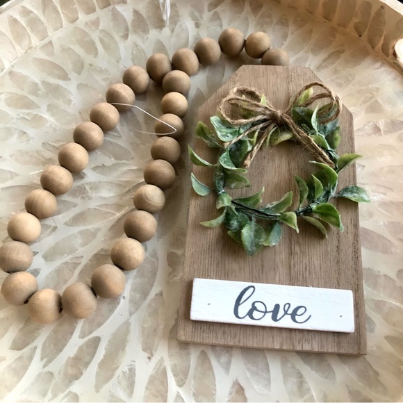 New! “Love” Large Natural Chunky Wood Beaded Tag - Picture 1 of 6